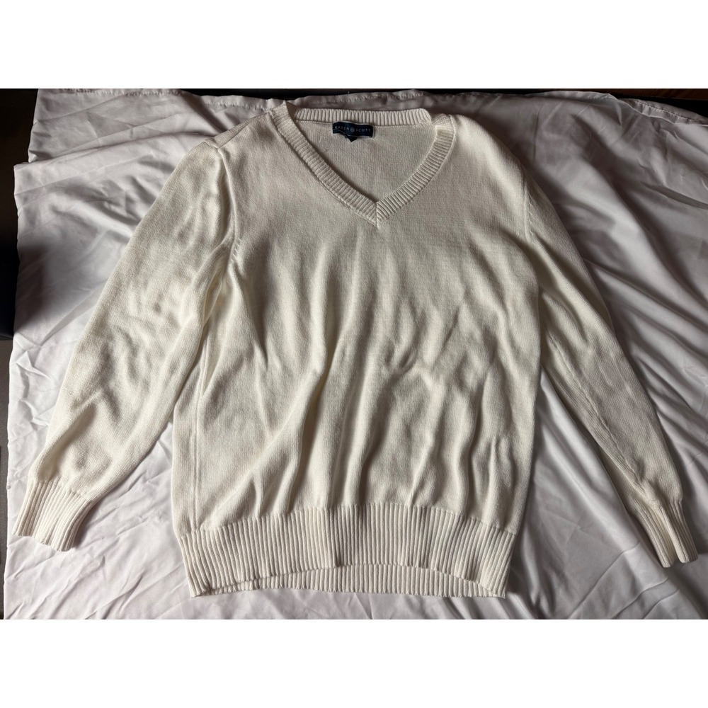 Karen Scott Womens XXL White V-Neck Long Sleeve Knit Pullover Sweater